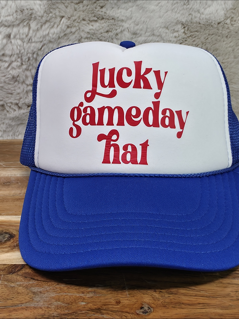 OTTO White Front Blue Mesh Trucker Hat with Red Text